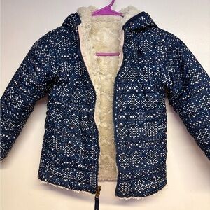 The North Face Kids Reversible Navy Polka Dot Puffer Jacket